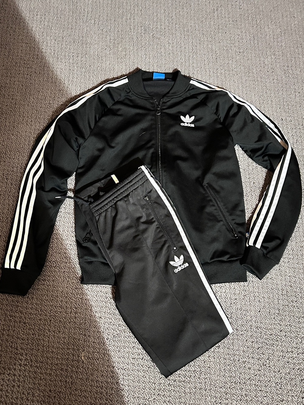 adidas Black & White Three-Stripe Lightweight Track Jacket and Pants Set